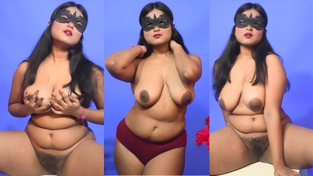 Masked Desi Babe Prity Rainbow Nude Tease with Hairy Pussy