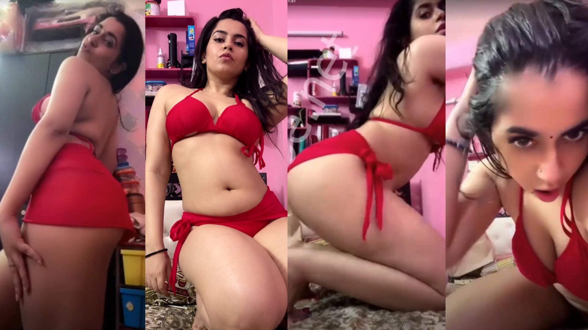 Horny Tango Girl in Red Bikini Teasing with Sexy Dance
