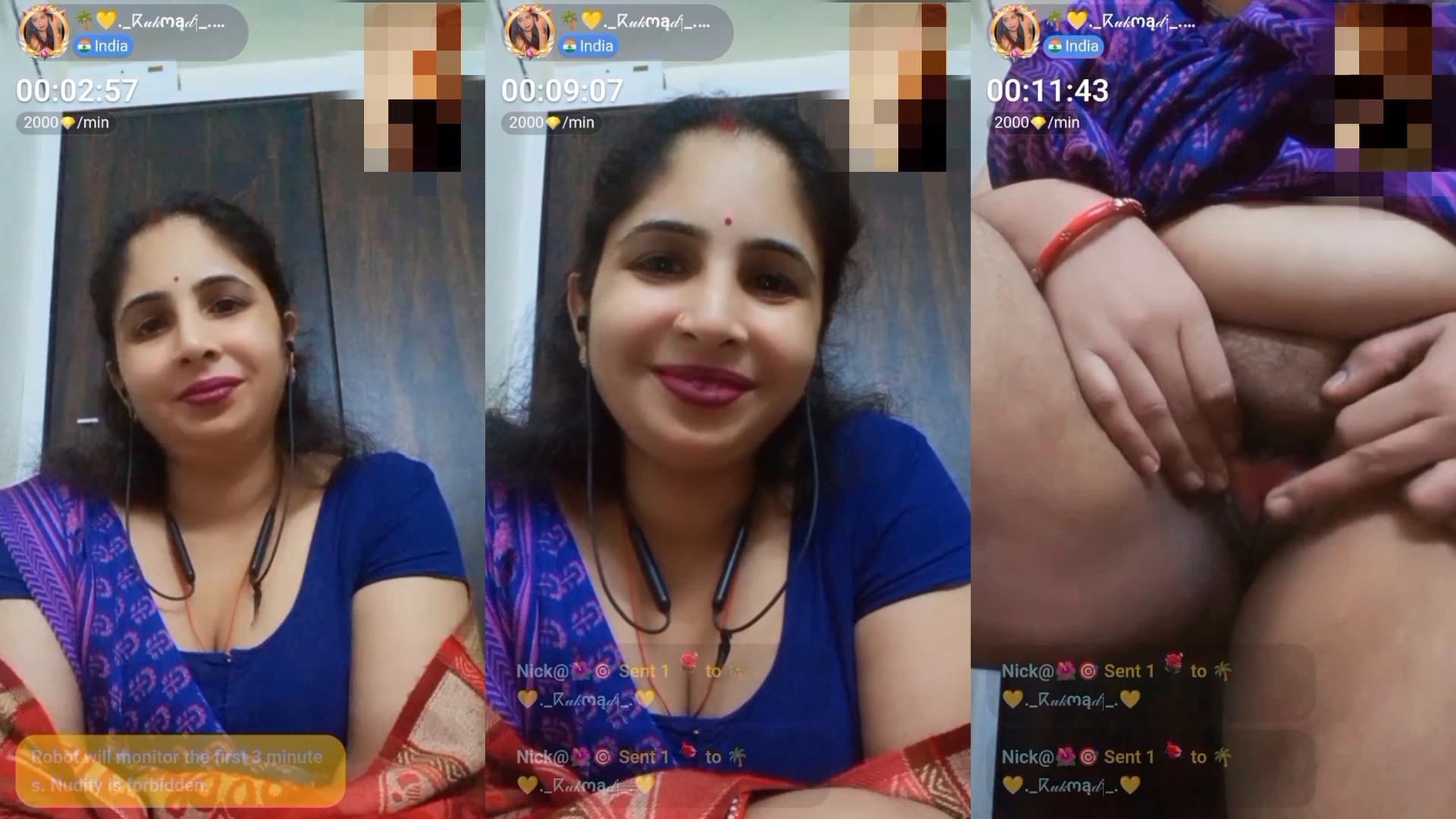 Desi wife's live cam show popped her big boobs out of her saree blouse